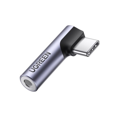 Przejściówka adapter kątowy audio USB-C (męski) - minijack 3.5mm (żeński) - szary UGREEN