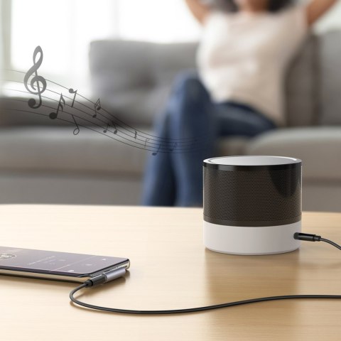 Przejściówka adapter kątowy audio USB-C (męski) - minijack 3.5mm (żeński) - szary UGREEN