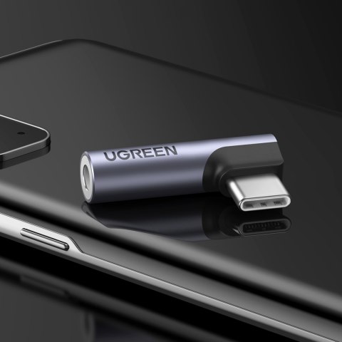 Przejściówka adapter kątowy audio USB-C (męski) - minijack 3.5mm (żeński) - szary UGREEN