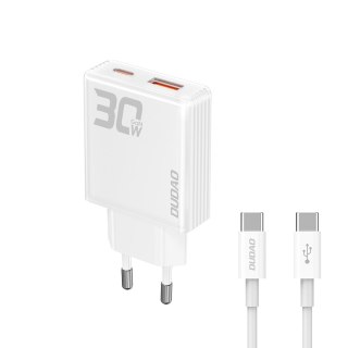 Ładowarka sieciowa GaN 30W USB-A - USB-C z kablem USB-C - biała DUDAO