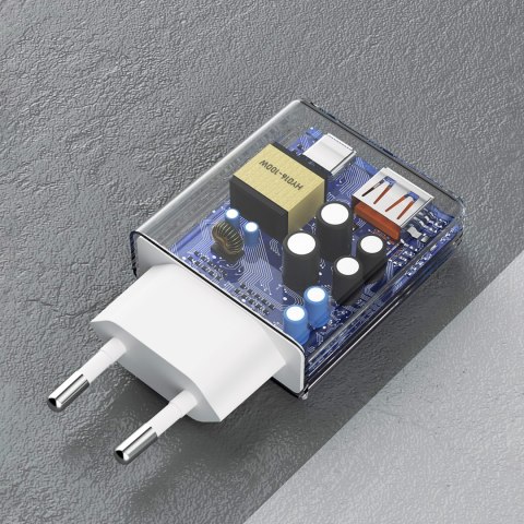 Ładowarka sieciowa GaN 30W USB-A - USB-C z kablem USB-C - biała DUDAO