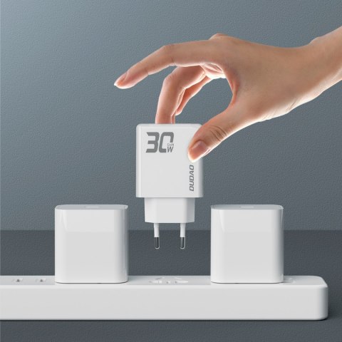 Ładowarka sieciowa GaN 30W USB-A - USB-C z kablem USB-C - biała DUDAO