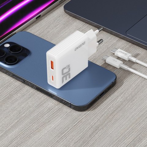 Ładowarka sieciowa GaN 30W USB-A - USB-C z kablem USB-C - biała DUDAO