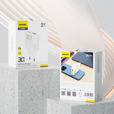 Ładowarka sieciowa GaN A30EUL 30W USB-A USB-C - biała DUDAO