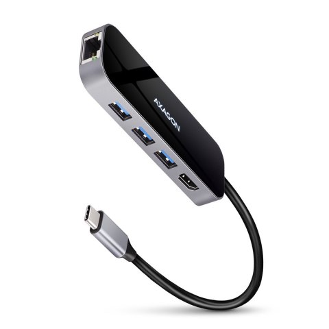 HMC-6GL Wieloportowy hub USB 6in1, 5Gbps, 3x USB-A, HDMI 4K/30Hz, GLAN, PD 100W, 20cm USB-C kabel AXAGON