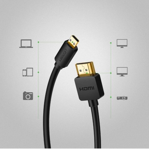Kabel przewód przejściówka HDMI - micro HDMI 2.0v 4K 60Hz 30AWG 1.5m czarny UGREEN