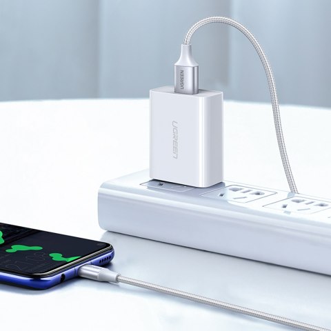 Kabel przewód w oplocie USB-A - USB-C QC 3.0 AFC i FCP 3A 2m - biały UGREEN