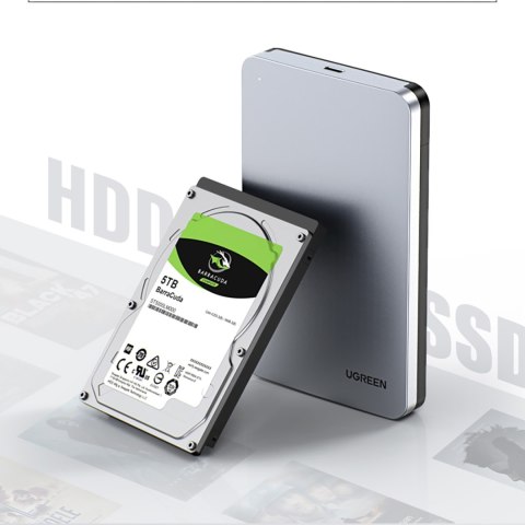 Kieszeń na dysk twardy 2.5'' SATA 3.0 6Gbps + kabel USB-C 0.5m - srebrny UGREEN