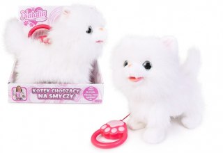 Maskotka interaktywna Kot chodzący na smyczy biały Artyk