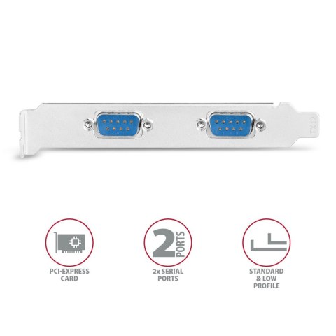 PCEA-S2N Kontroler PCIe 2x port szeregowy RS232 250 Kbps, w zestawie SP & LP AXAGON