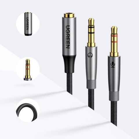 Rozdzielacz kabla AUX 3.5 mm żeński do słuchawek i mikrofonu męski 20cm czarny UGREEN