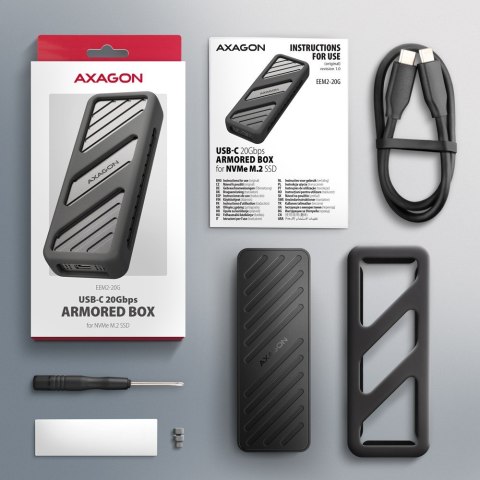 EEM2-20G Obudowa zewnętrzna aluminiowa USB-C 3.2 Gen 2 M.2 NVMe SSD 20Gbps AXAGON