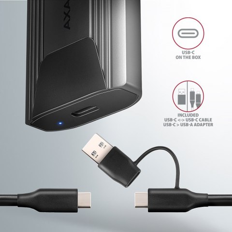 EEM2-GTS2 Obudowa zewnętrzna aluminiowa bezśrubowa USB-C 3.2 Gen 2 M.2 NVMe & SATA SSD + USB-A - USB-C redukcja AXAGON