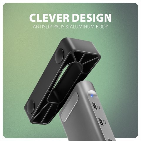 HMC-10HLS Wieloportowy hub USB 9in1, 5Gbps, 4x USB-A, HDMI 4K/60Hz, GLAN, SD/microSD, PD 100W, 25cm USB-C kabel AXAGON