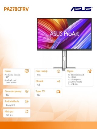 Monitor 27 cali PA278CFRV IPS QHD 100Hz HDMI DP Asus