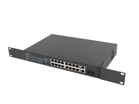 Przełącznik Switch 16X100MB POE+/2XCombo niezarządzalny rack 19 cali Gigabit Ethernet 150W Lanberg