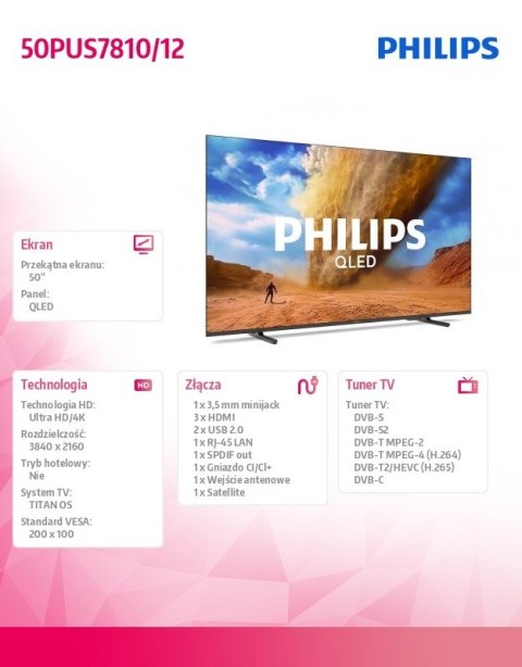 Telewizor QLED 50 cali 50PUS7810/12 Philips