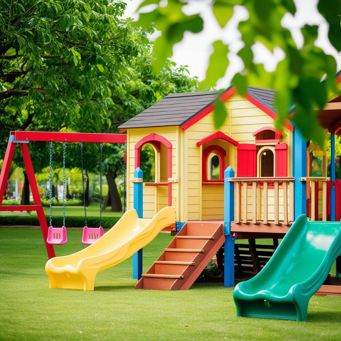 Domki, huśtawki, zjeżdżalnie